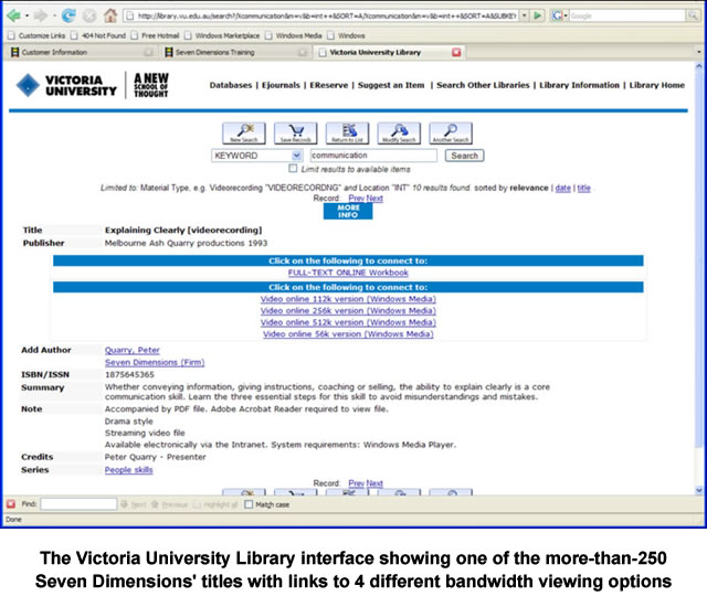 Victoria University Library Interface Screenshot